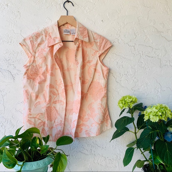 vtg 90s embroidered blush pink button up popover - Picture 3 of 5
